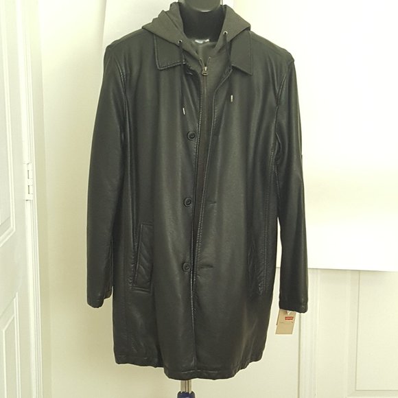 New Men's Levi's Long   Leather Jacket/Coat  Hoodies Size M Black - Picture 3 of 12
